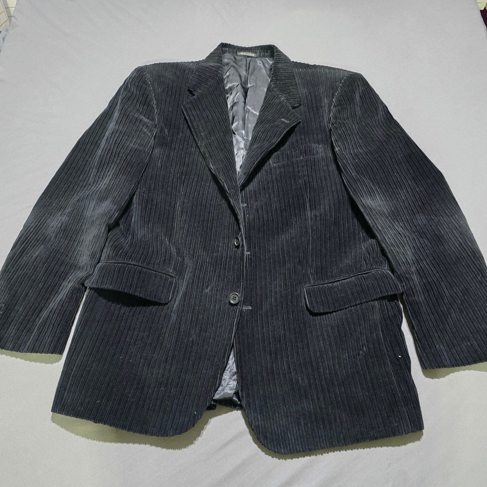 Bianchi Corduroy Blazer Mens 44L Black Made in Italy Wide Wale Sport Coat
